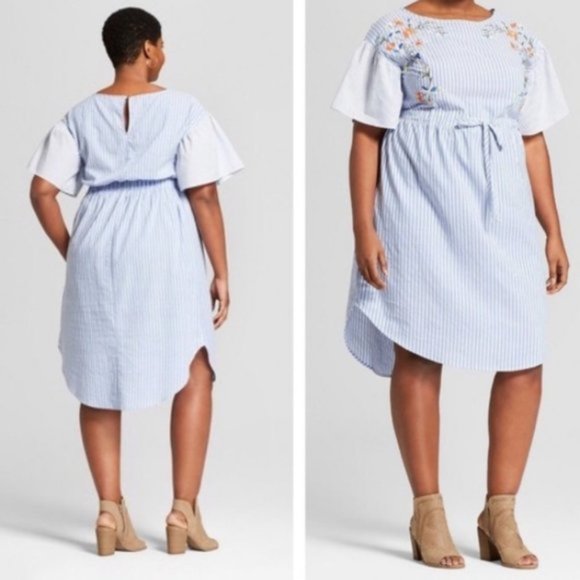 Ava & Viv Cotton Embroidered Plus Size Stripe Dresss - Picture 2 of 13